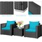 Costway 3PCS Patio Rattan Wicker Furniture Set Sofa Table W/Cushion Yard Red\Turquoise\ Navy\Black